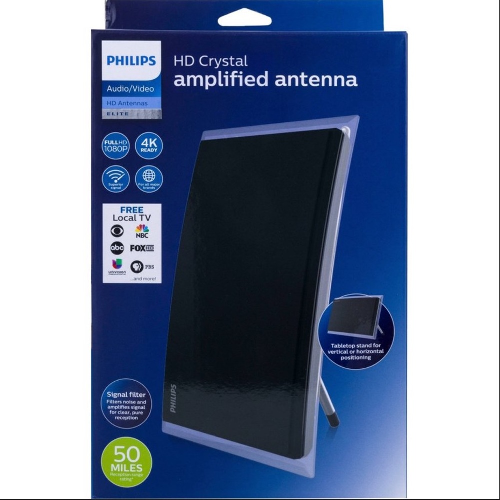 Philips Crystal HD Indoor Amplified TV Antenna-Black